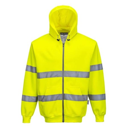 B305 - FELPA CON CAPPUCCIO E ZIP INTERA HI-VIS PORTWEST M - GIALLO