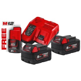 MILWAUKEE - ENERGY KIT M18 CON 2  BATTERIE 5.0 AH - 1  CARICABATTERIE RAPIDO, 1 BATTERIA M12 2.0 AH